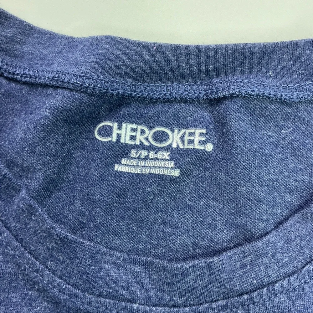 Cherokee Navy Blue Sequin Star Shirt Kids Size S 6-6X Flip Sequin Short Sleeve