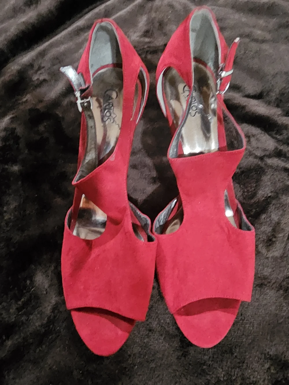 Carlos by Carlos Santana Red Suede Cutout Slingback Heels
