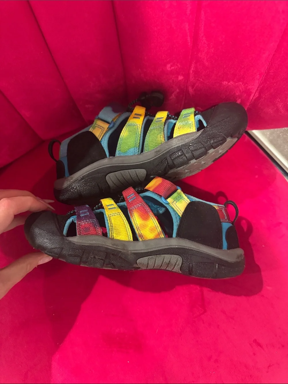 Worn ONCE Keen Tie Dye Kids Rainbow Strappy Sandals outdoor shoes
