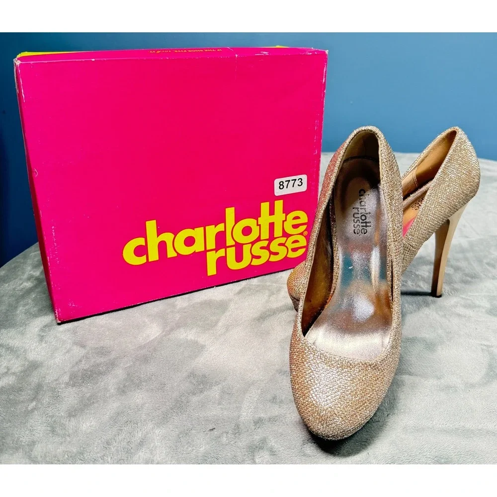 Charlotte Russe Sin-01 Womens 6 Champagne Glitter Platform Pump Heels