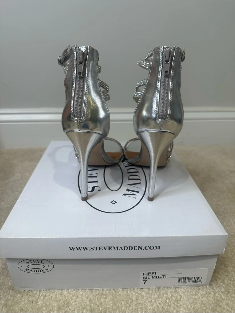 Steve Madden Silver Crystal Strappy Stiletto Heels