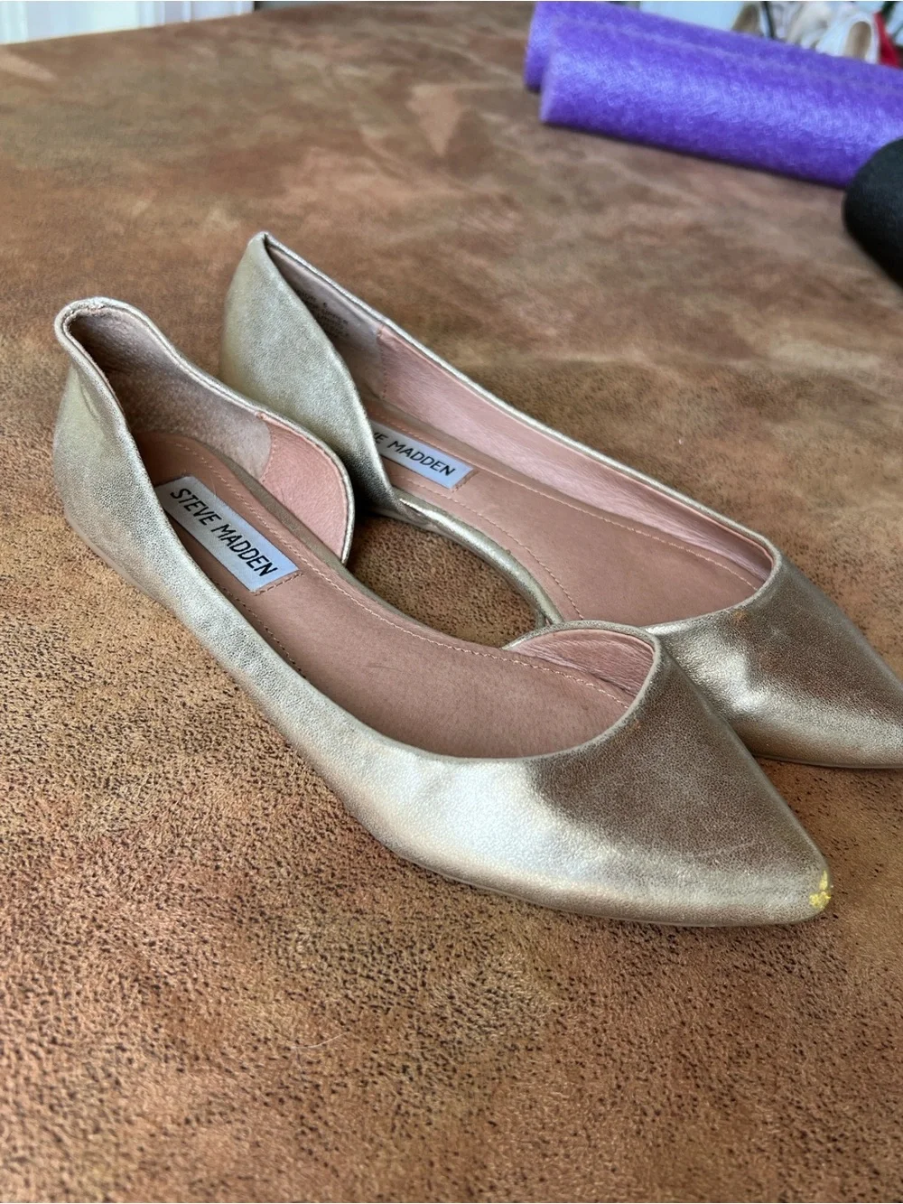 Steve Madden Metallic Gold Pointed D'Orsay Flats