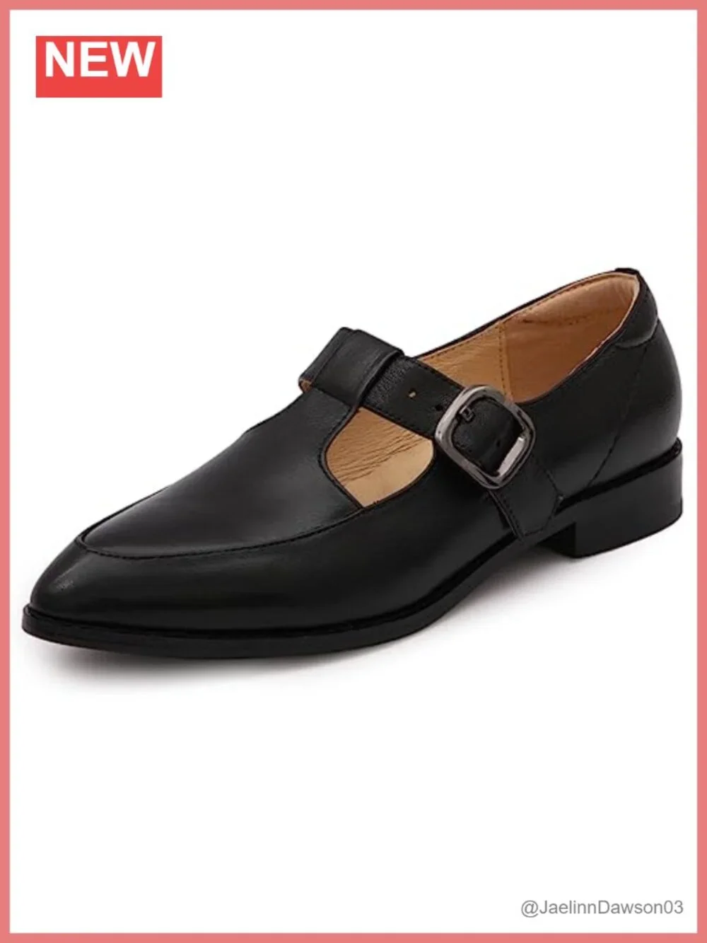 Women's Leather Pointed Toe T Strap Mary Jane Loafer Office Flat Cushioned Low