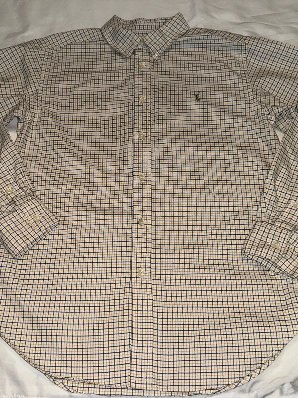 Ralph Lauren Boys Button-Down Checked Shirt in White, Blue and Tan