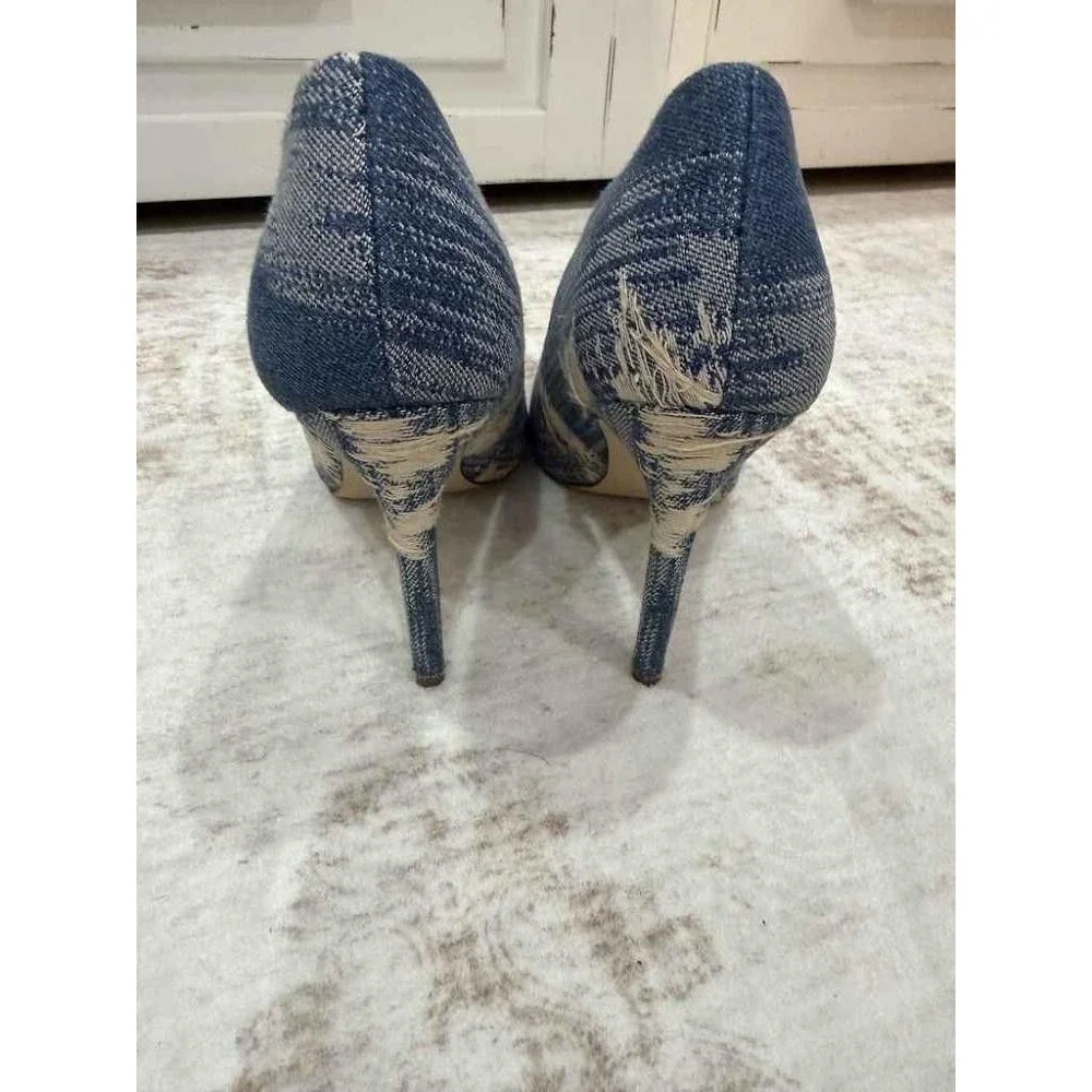 Nine West Fresh Pointed Toe Distressed Denim Pumps Heels 7.5
