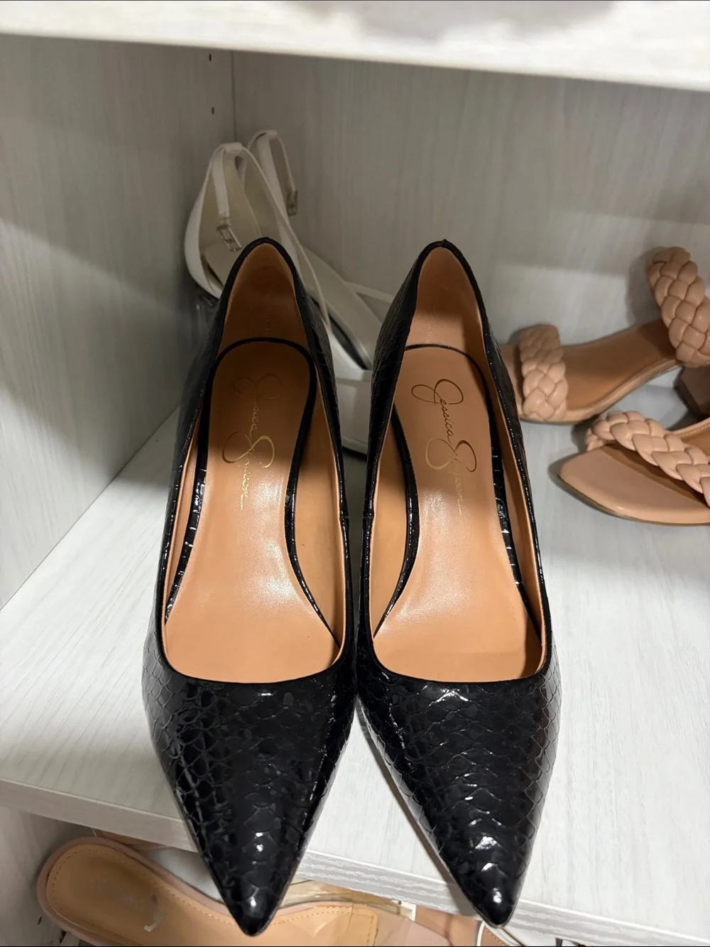 Jessica Simpson Faux-Snakeskin Block Heel Pumps