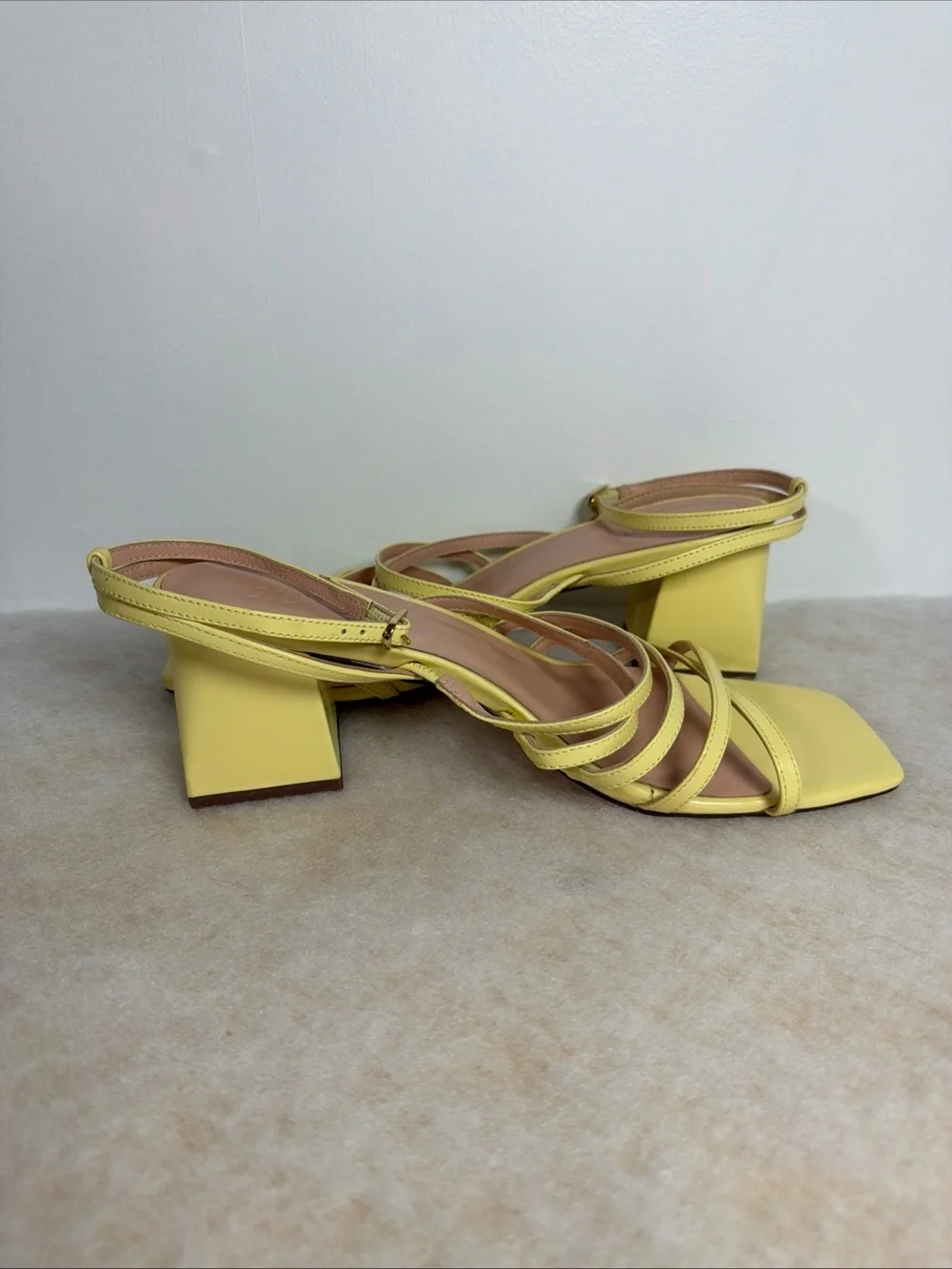 J.CREW Women's Layne Yellow Strappy-Sandal Leather Heels Size 10