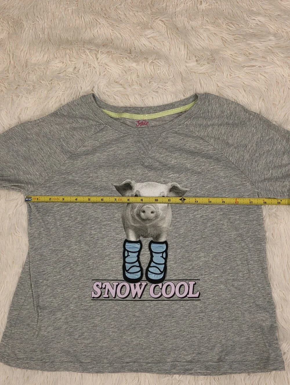 Justice Graphic Long Sleeve Top Gray With Pig In Snow Boots Girls Size L 12/14