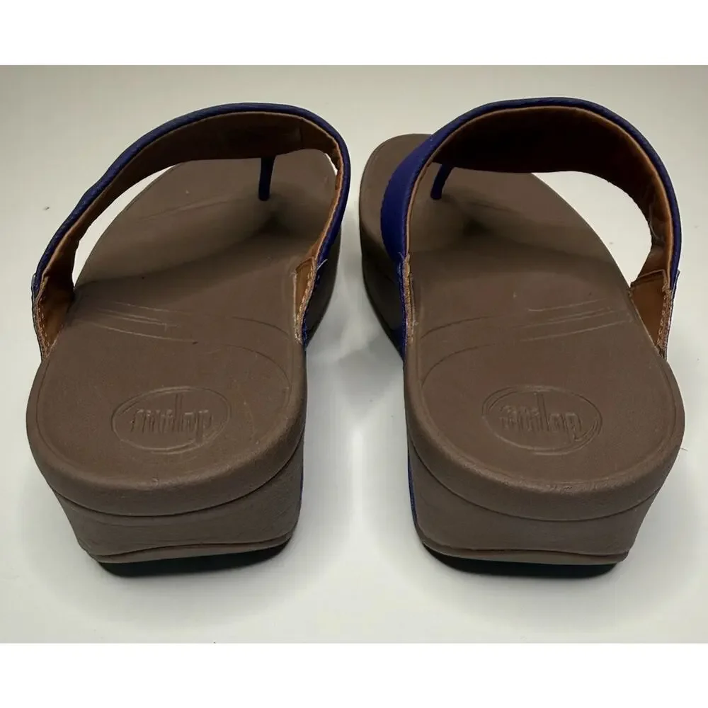 FitFlop LULU Thong Sandal Womens 8 Purple Leather Wedge Toe-Post Slip On Shoes