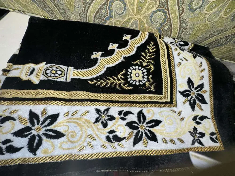 Black and Gold Floral Islamic Prayer Mat
