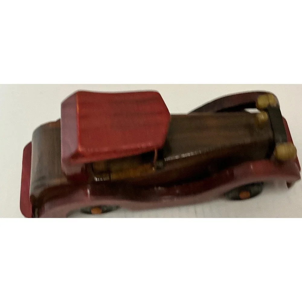 Handmade Wooden Model Car Vintage Style Antique Roadster Decorative Brown Red