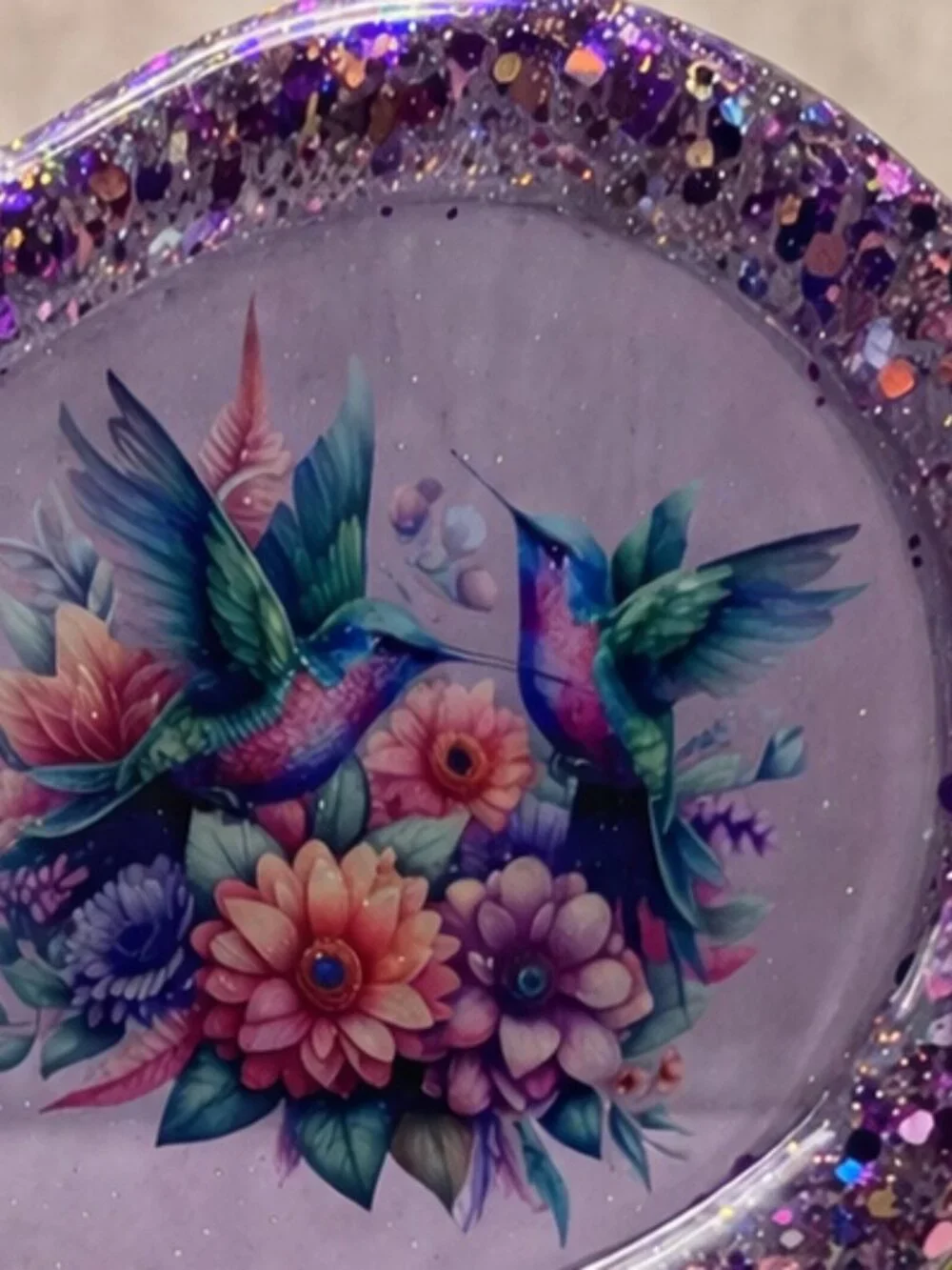 Purple Heart Tray and Jar Set, Hummingbird Resin Organizer, Feminine Shimmer