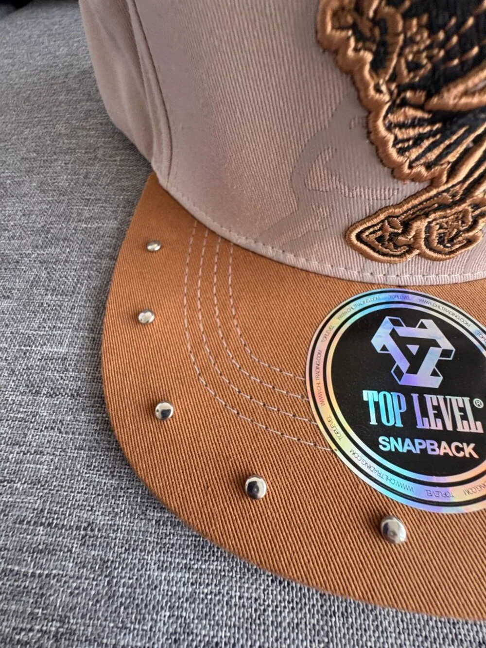 NWT Top Level Beige Brown Skeleton Jester Studded Snapback Hat Streetwear OS