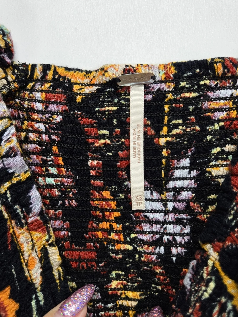 Free‎ People Floral Crop Smocked Bodice Top Puff Sleeve Tropical Bustier XS