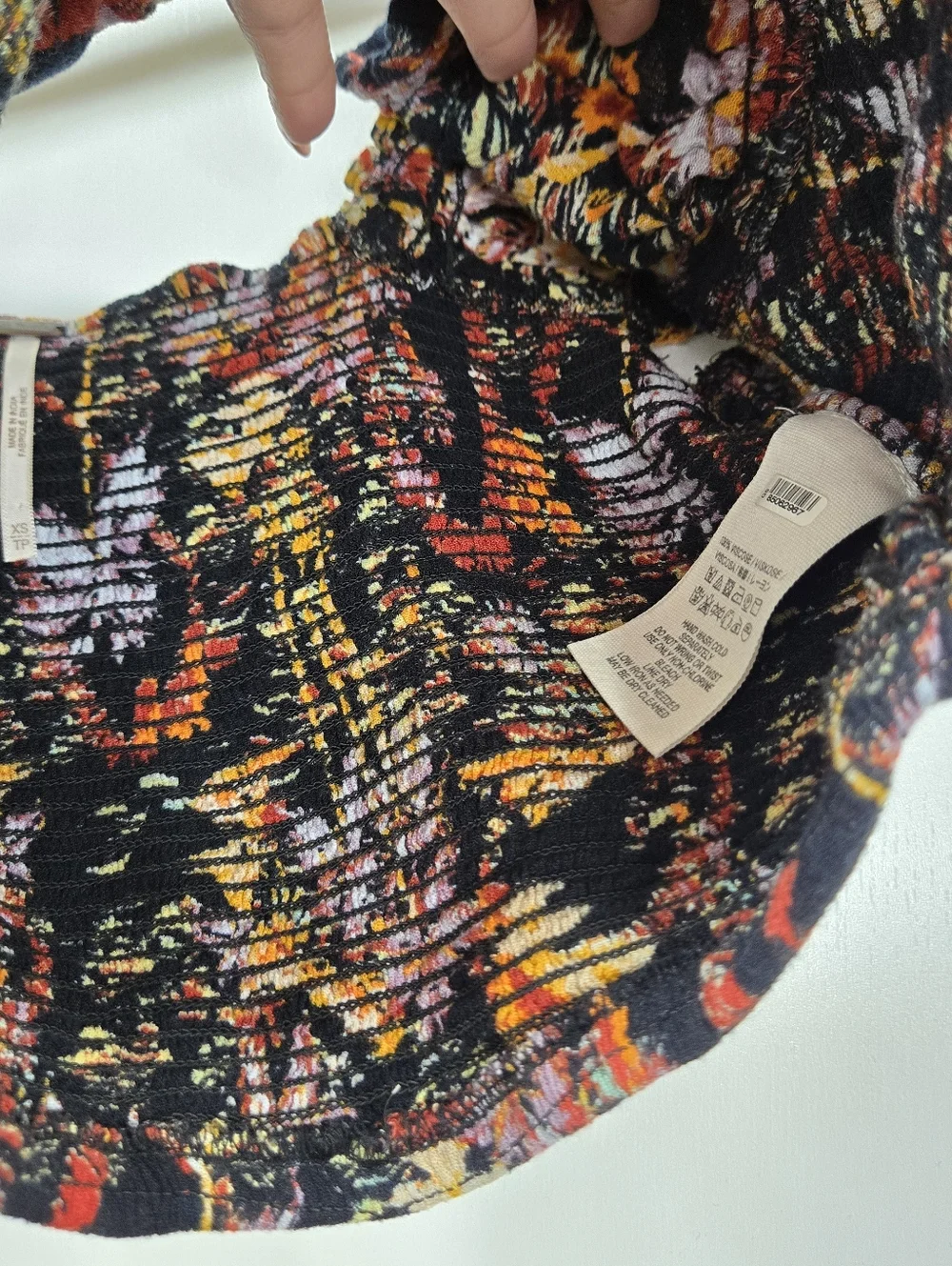 Free‎ People Floral Crop Smocked Bodice Top Puff Sleeve Tropical Bustier XS