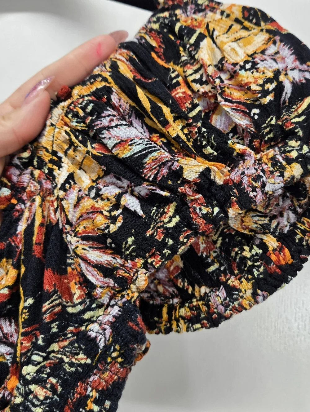 Free‎ People Floral Crop Smocked Bodice Top Puff Sleeve Tropical Bustier XS