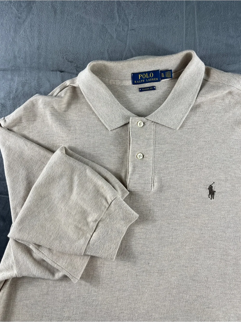Ralph Lauren Long Sleeve Polo Shirt in Light‎ Beige w/ Brown Pony Preppy Size XL