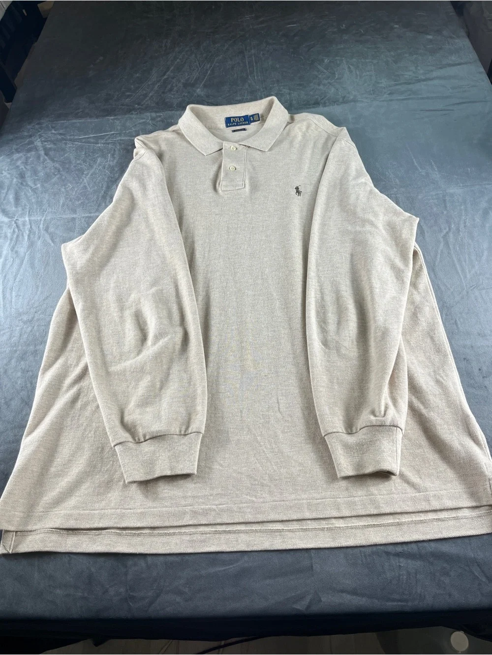 Ralph Lauren Long Sleeve Polo Shirt in Light‎ Beige w/ Brown Pony Preppy Size XL
