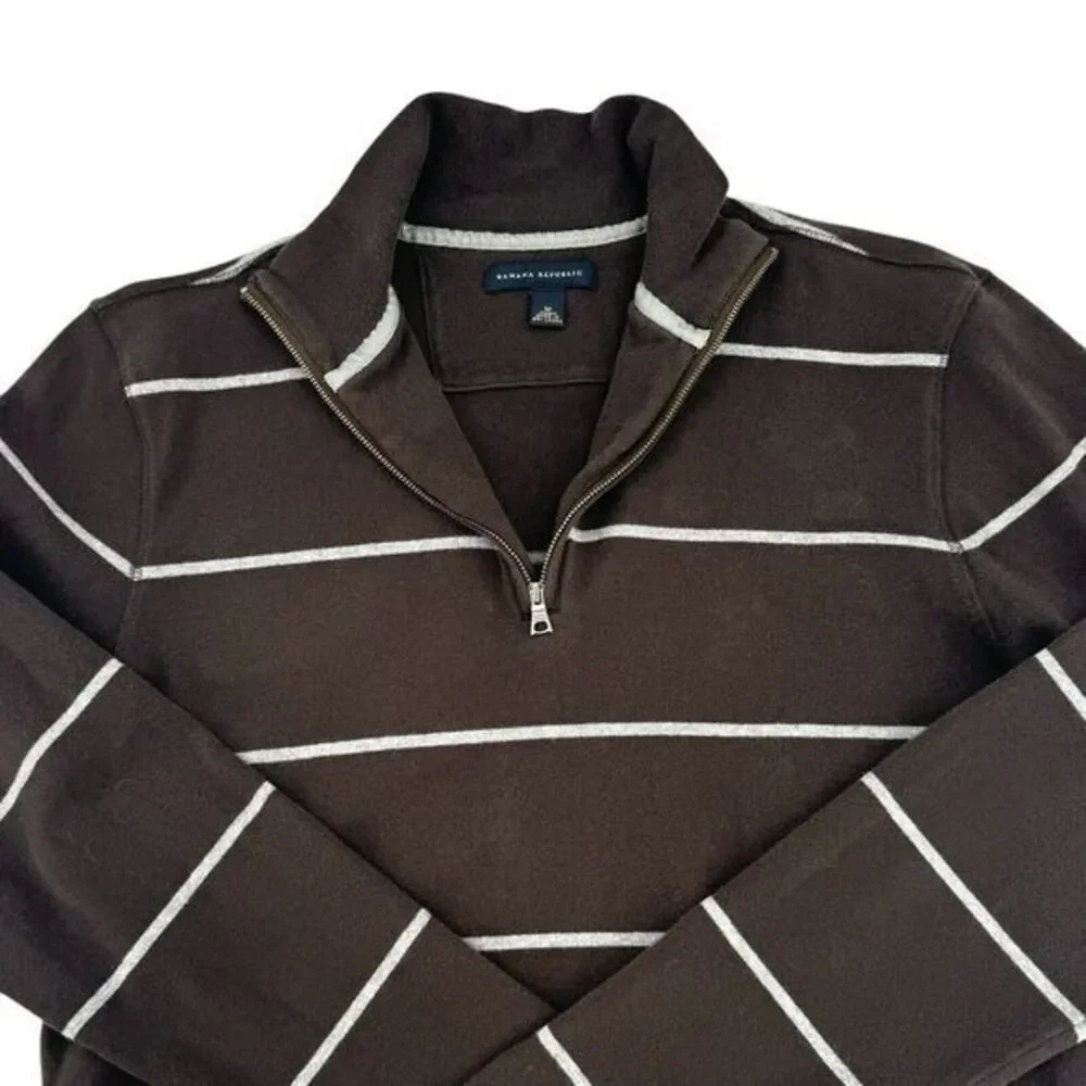 Banana Republic Soft Cotton Blend 1/4 Zip Striped Sweater‎ Men's Medium