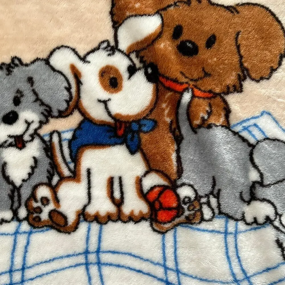 Vintage Baby Nursery‎ Blanket Bunting Puppies Dogs Puppy Tan With Paw Prints