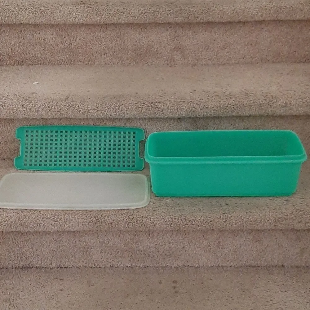 Vintage Tupperware 3pc Jadite Bread Celery Keeper
