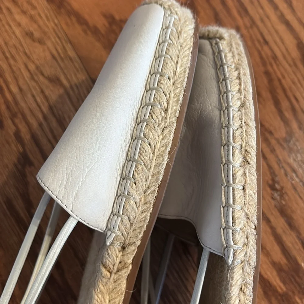 Eileen Fisher LEE whitewash leather espadrille flats elasticized straps size 11