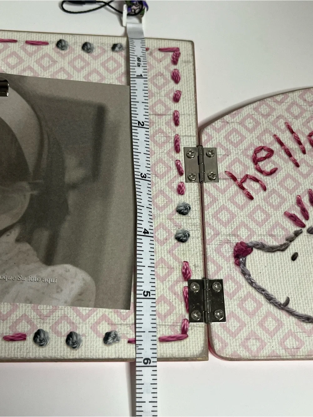 Baby girl Newborn Photo Frame Primitives by Kathy Hinged wood Stitch Art Gift