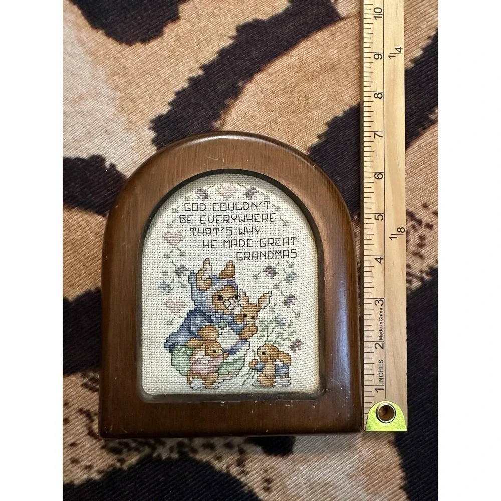 Great Grandma Bunny Needlepoint Cottagecore Wall Hanging Wooden Frame‎