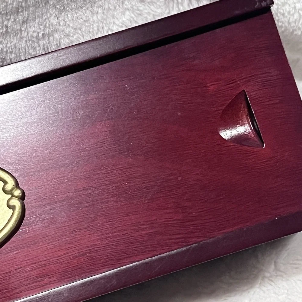 Antique Vintage Asian‎ Wood Sliding Top Box Cherry Red 14.75