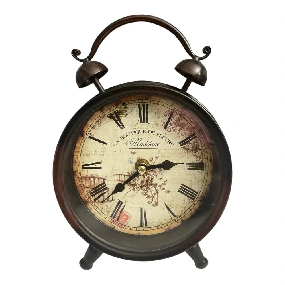 Le Boutique de Fleurs Madeleine French Style Iron Metal Table Desk Clock 9 Inch