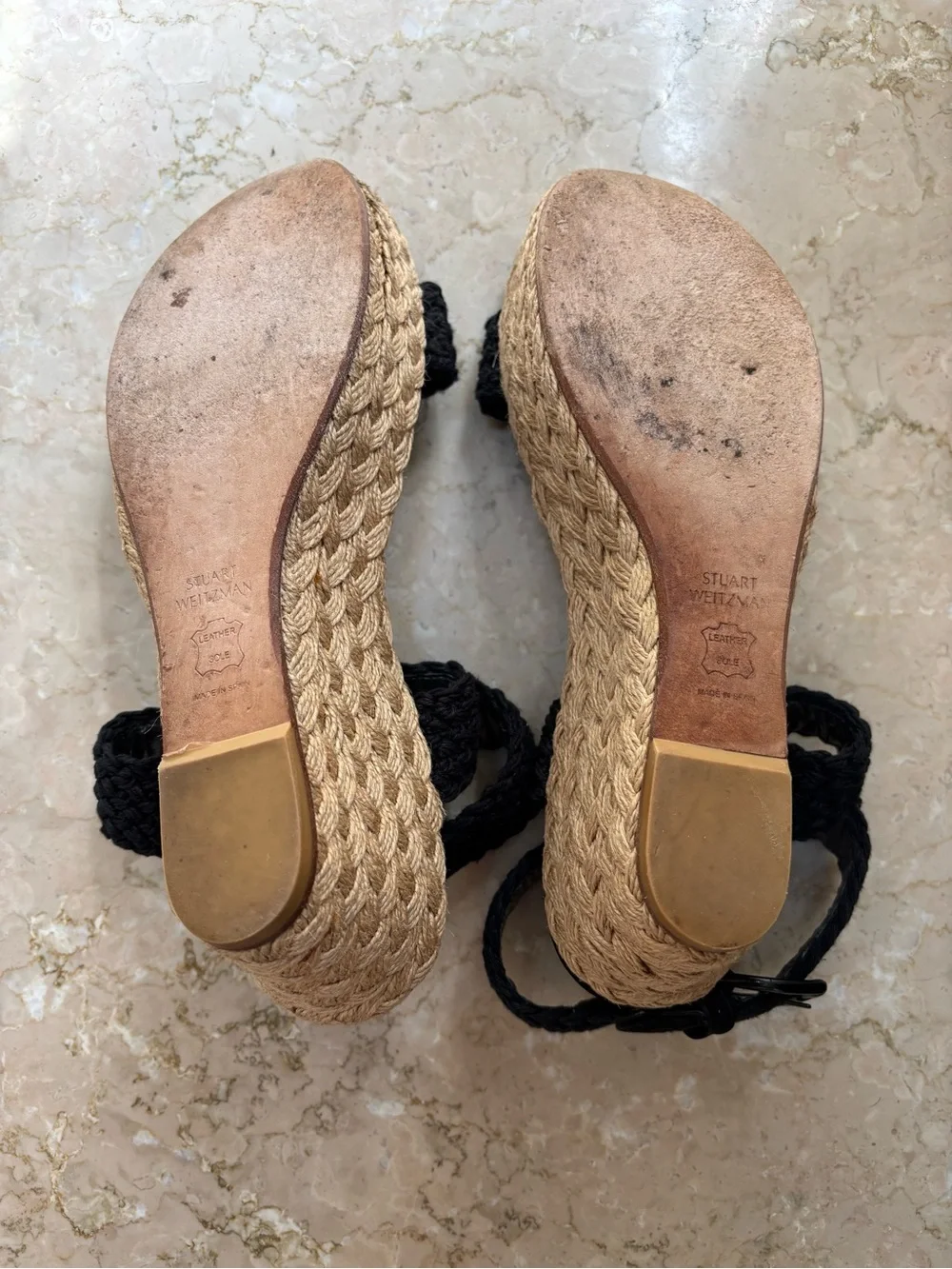 Stuart Weitzman Black Braided Espadrille Wedge Sandals