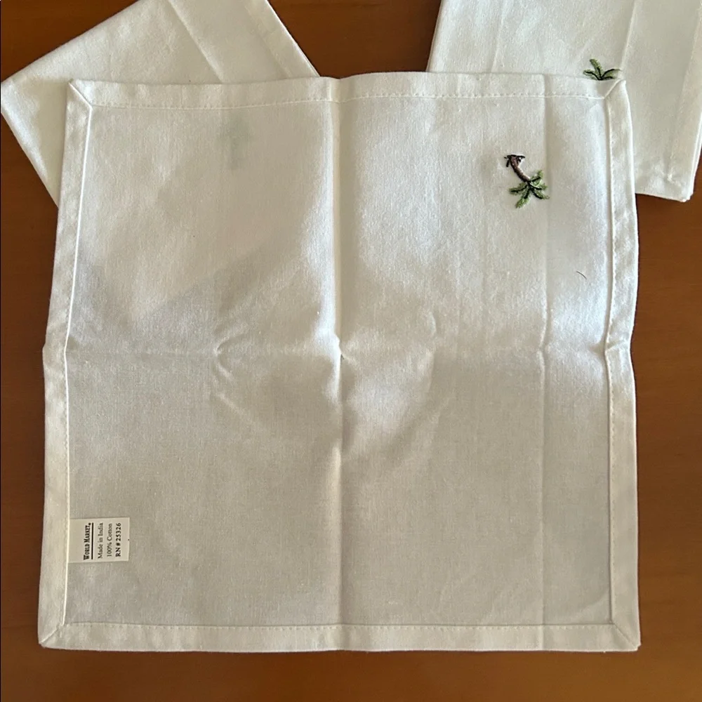 White Cocktail Napkins with Palm Tree Embroidery