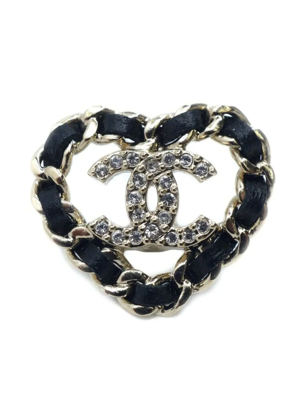 Chanel 25B Earrings Leather Chain Gold Black CC Logo Metal