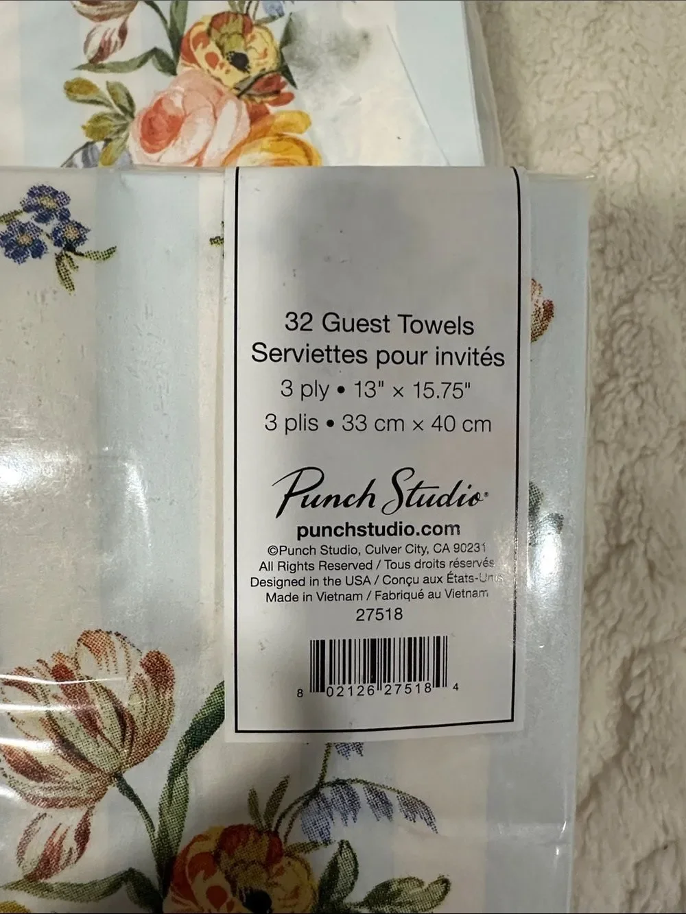 Punch Studio 32 x 2pk Guest Paper Towel Napkins White Blue Floral Stripe Print