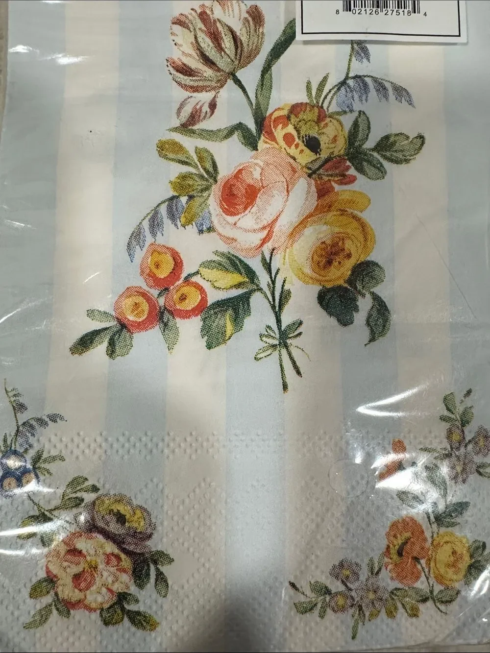 Punch Studio 32 x 2pk Guest Paper Towel Napkins White Blue Floral Stripe Print
