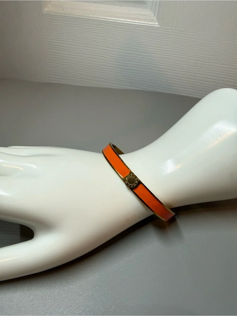 Orange Enamel Gold Tone Hinged Bangle Bracelet