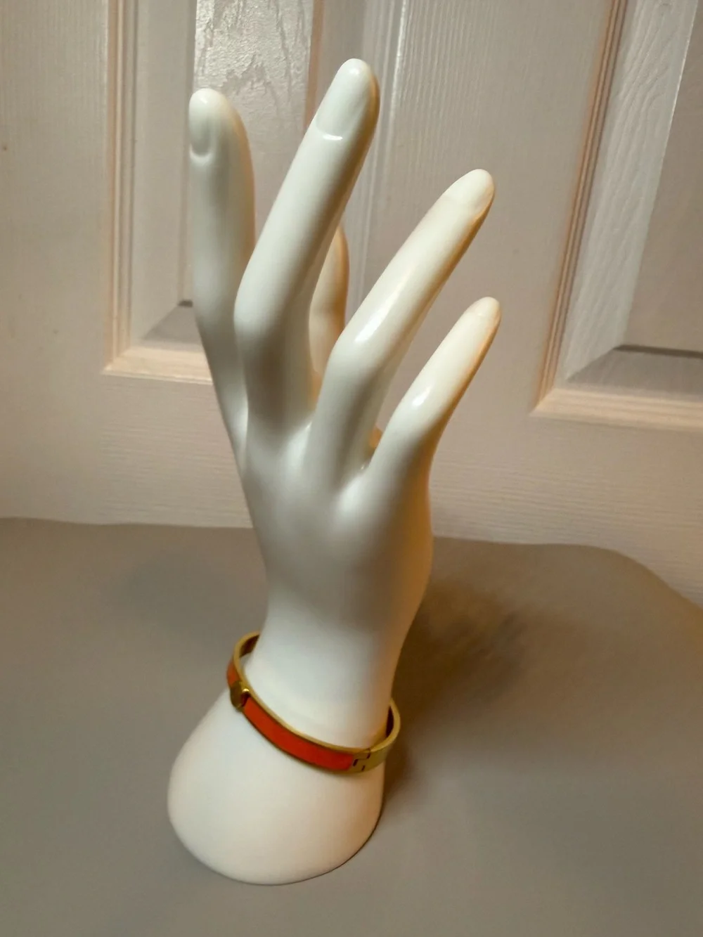 Orange Enamel Gold Tone Hinged Bangle Bracelet
