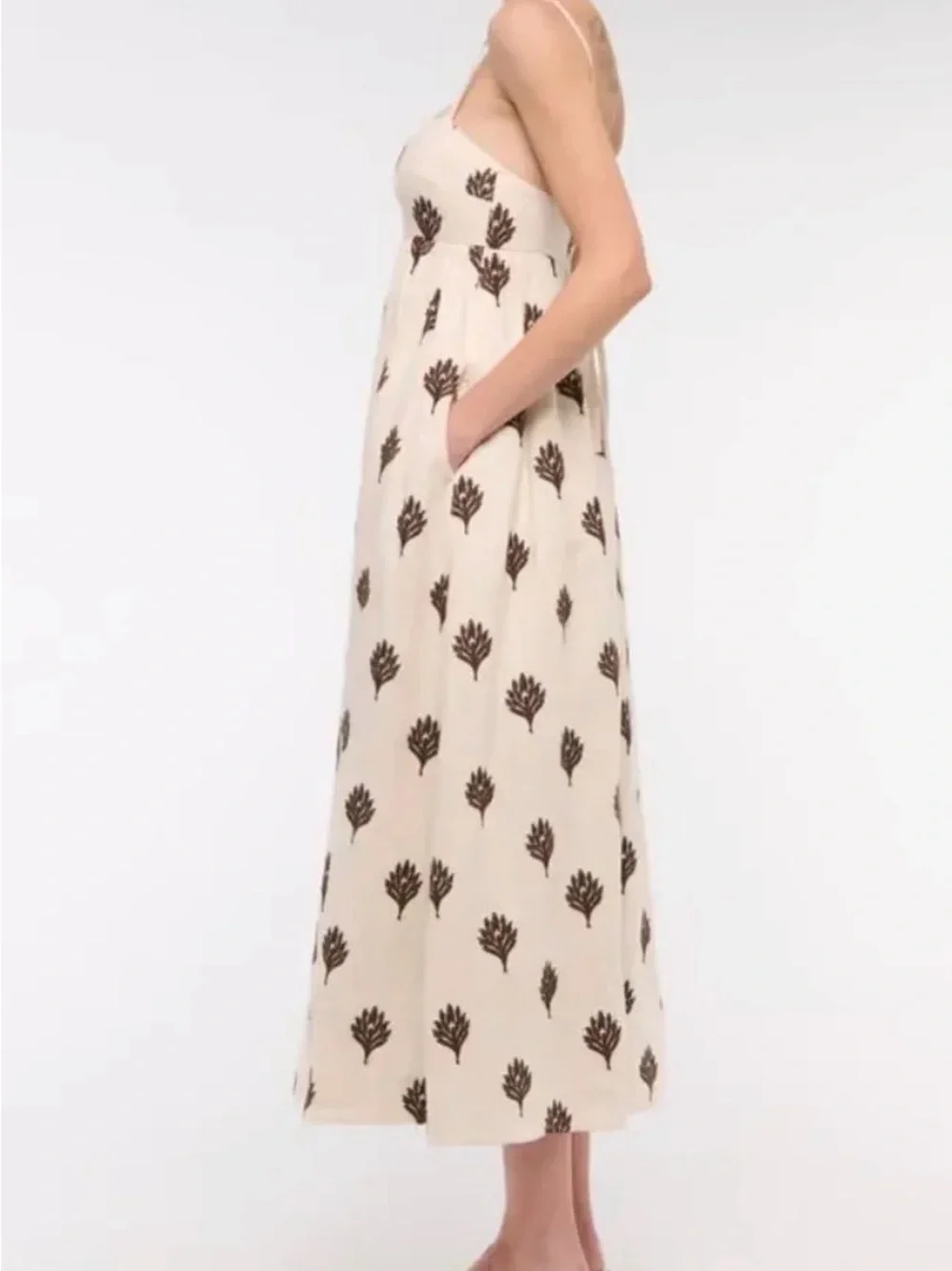 Abercrombie & Fitch Cream Maxi Dress with Brown Leaf Motif