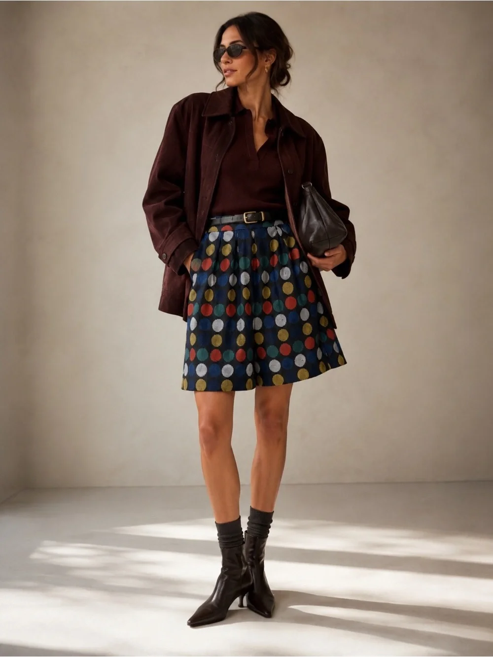 Hutch Anthropologie Jacquard Polka Dot Pleated Skirt Petite 4P Eclectic Grandpa