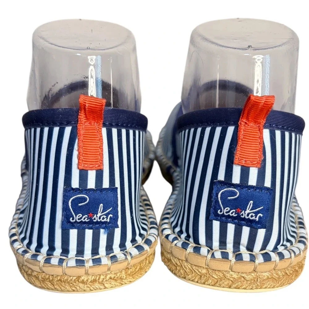 Sea‎ Star Beachwear Navy/White Striped Neoprene Espadrille Water Shoes Womens 9