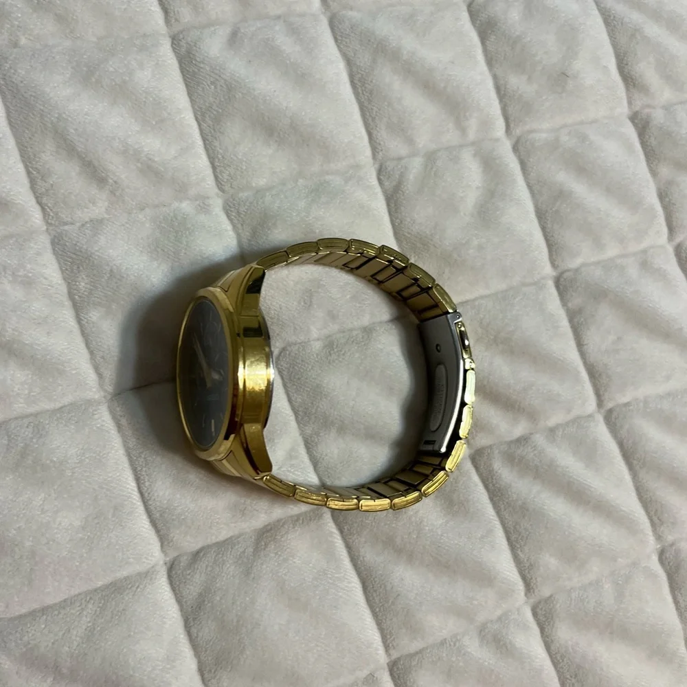 Gold Stainless Steel Men's Watch with Blue Dial