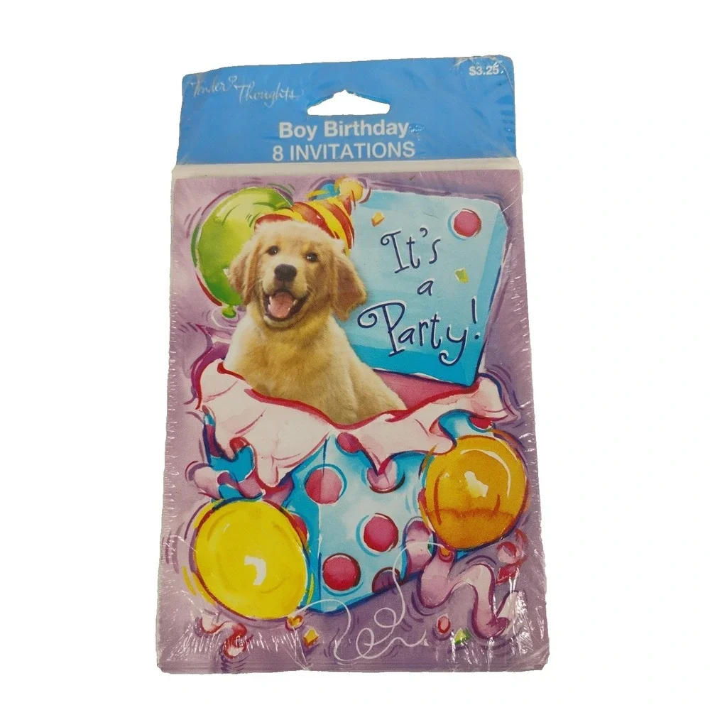 Vintage NOS Tender‎ Thoughts Its A Party Birthday Invitations Puppy Kids General