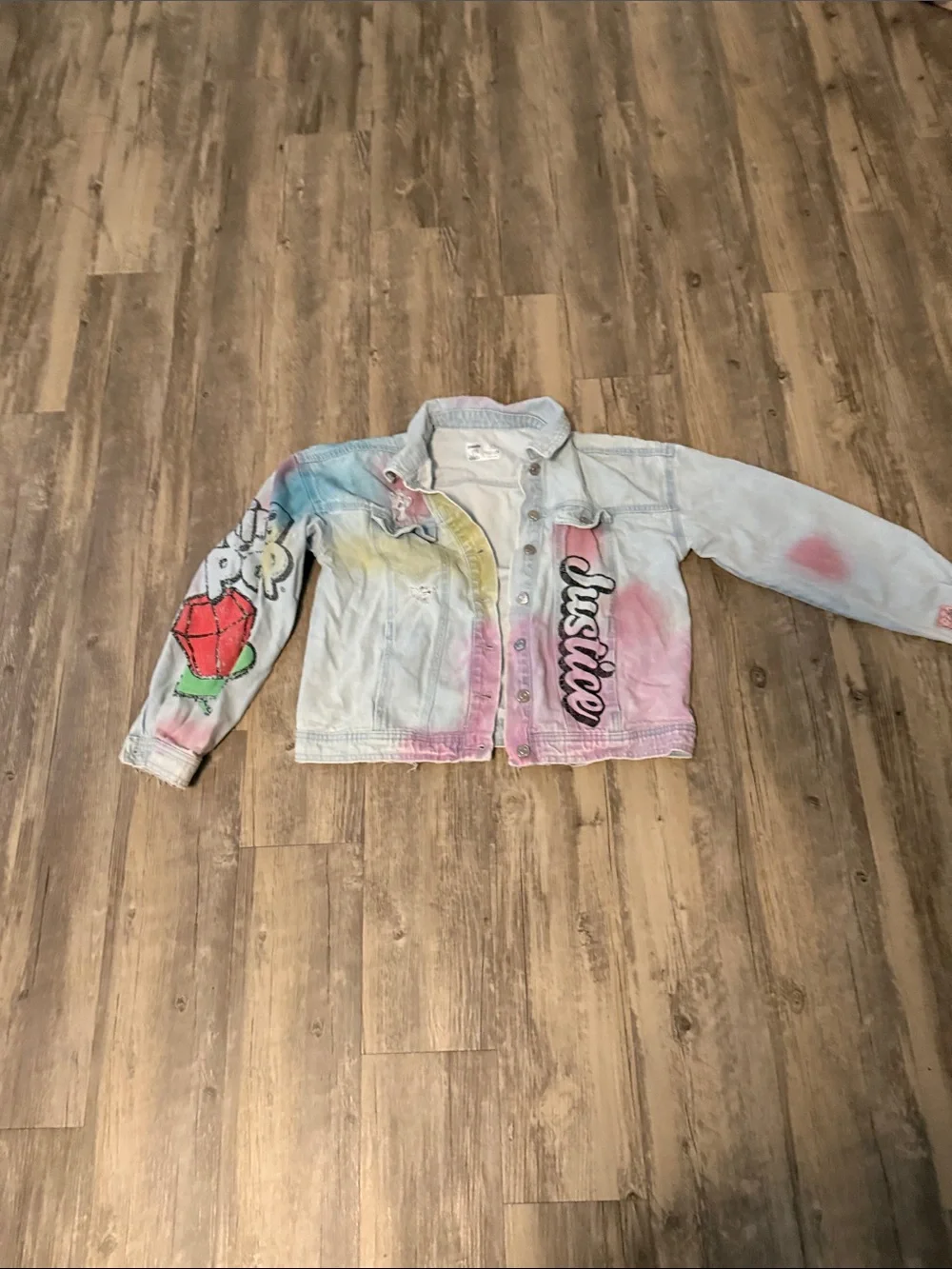 Justice Light Wash Denim Jacket and Jeans Set with Pink, Blue, Yellow Accents