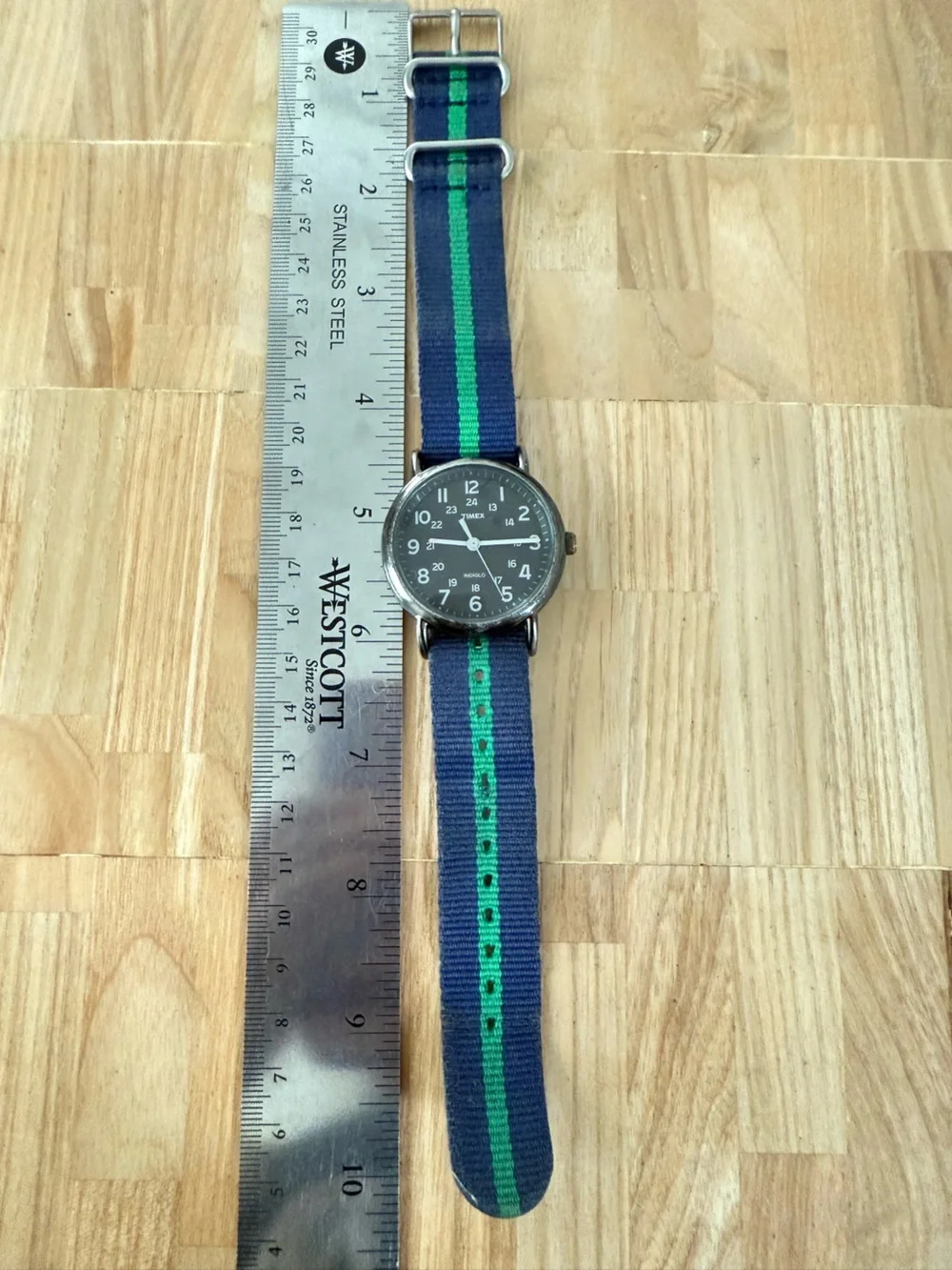 Timex weekender charcoal dial green navy blue stripe strap watch NEW BATTERY