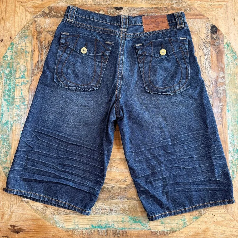 Vintage True Religion Baggy Denim Shorts size 38 Y2K Horseshoe pocket streetwear