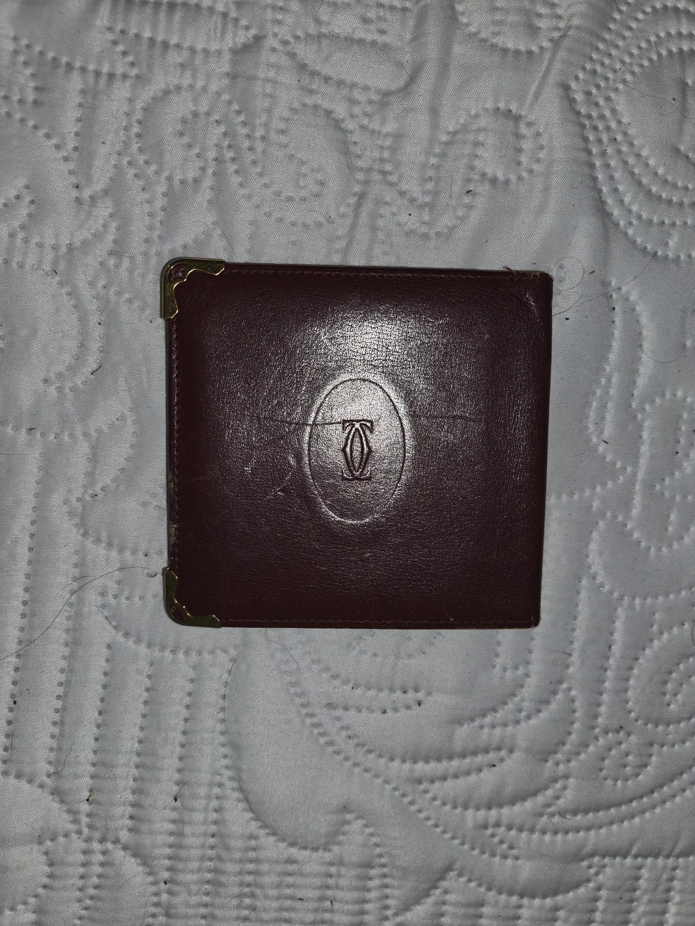Cartier Burgundy Leather Wallet with Gold Corners
