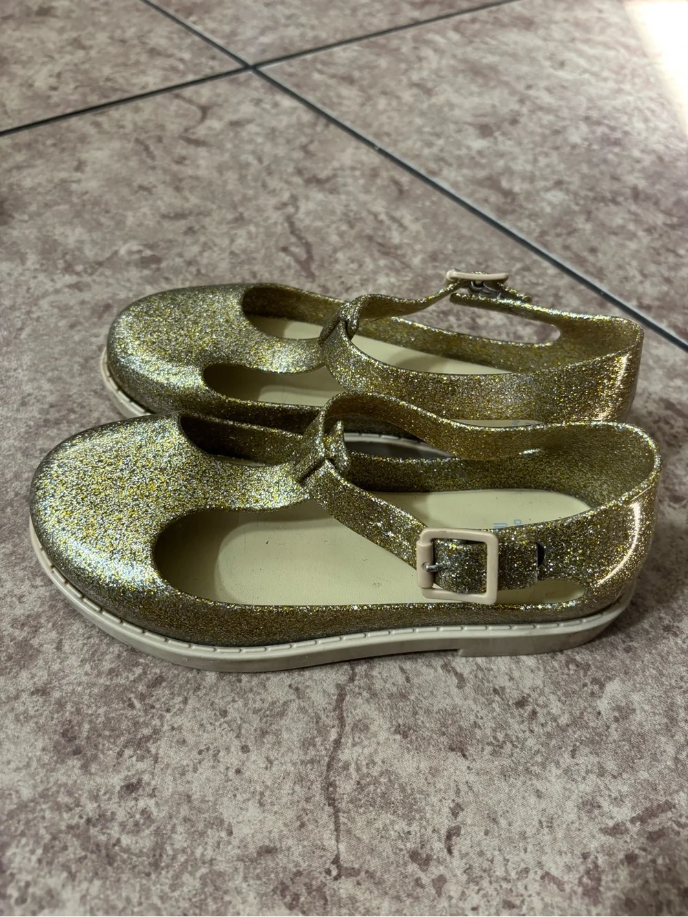 Mini Melissa Glitter T-Strap Mary Jane Shoes - Gold
