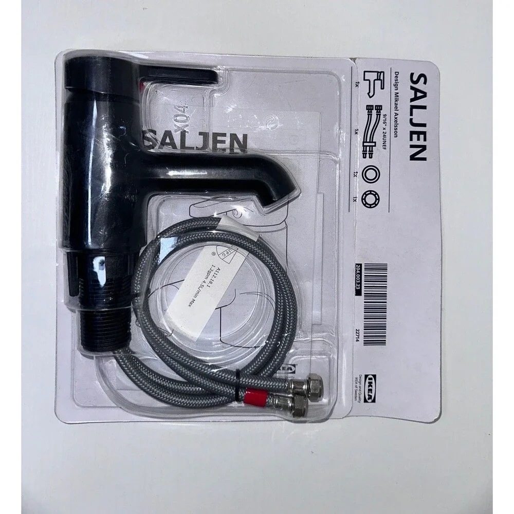 Ikea Saljen Black Bathroom Sink Faucet 204.003.23 One Hole