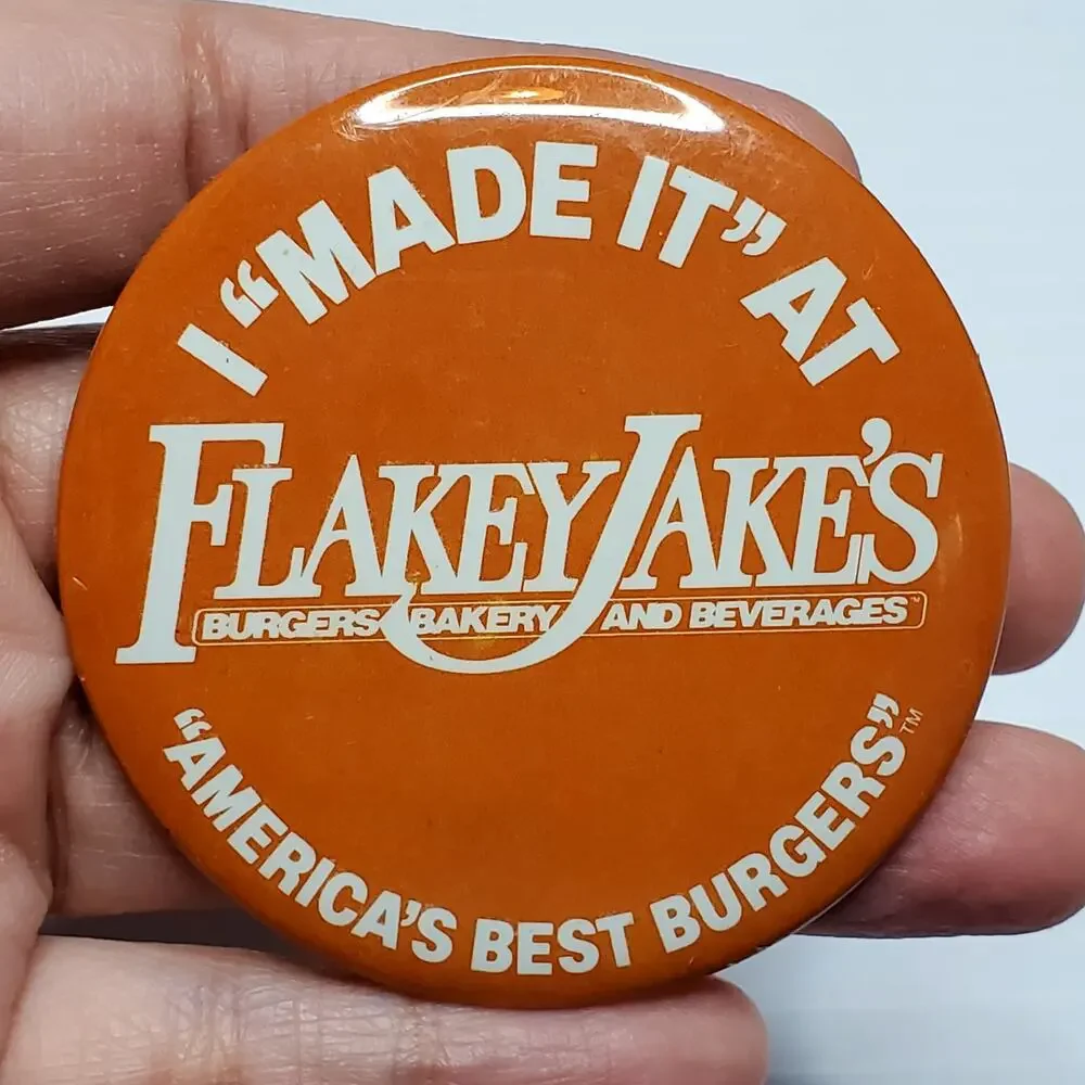 I Made it at Flakey Jakes Pinback Button Vtg 2