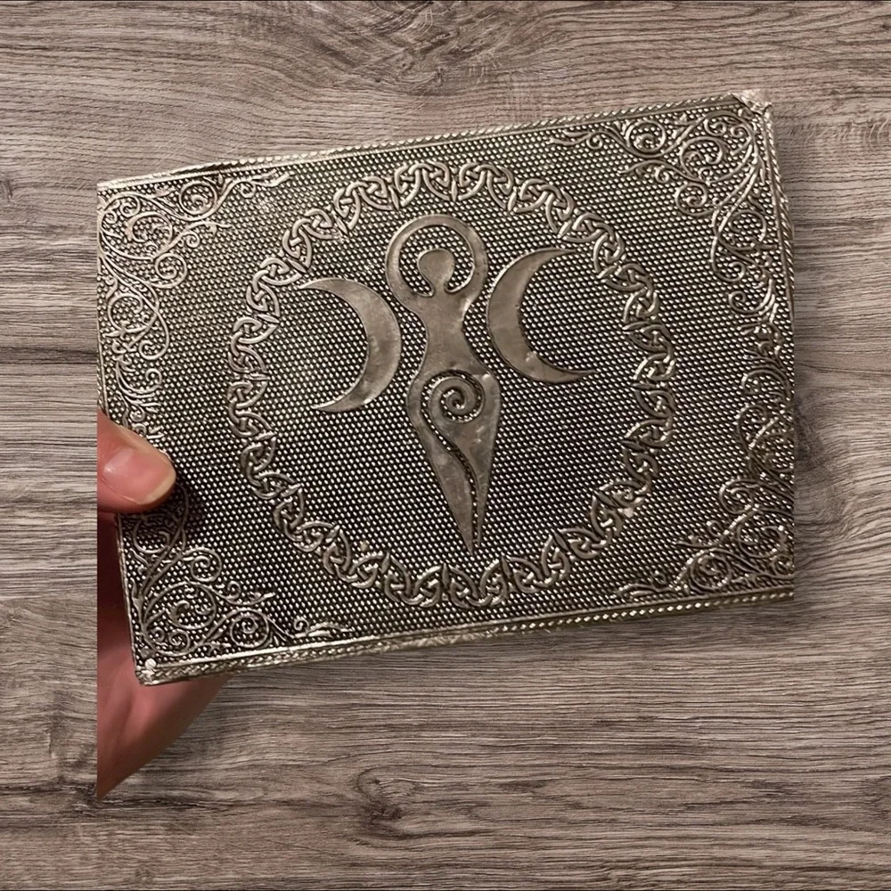 5/$25 Moon Goddess Silver Embossed Metal Jewelry Box